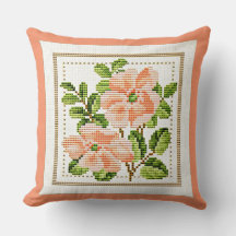 Peach Flowers Needlepoint Titta Land Vintage