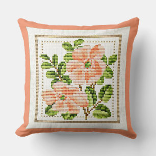Peach Flowers Needlepoint Titta Land Vintage Kudde