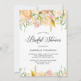 Peach Flowers och Guld Löv Möhippa Inbjudningar