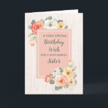 Peach Flowers Sister Birthday Card Kort<br><div class="desc">Söt och omtänksamt hälsningskort för din systers födelsedag med persikofärgad rosa och vit vår blommor,  rustiskt trä mönster och handskriven text från stil.</div>