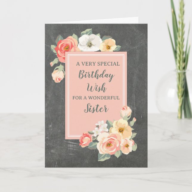 Peach Flowers Sister Birthday Card Kort (Framsida)