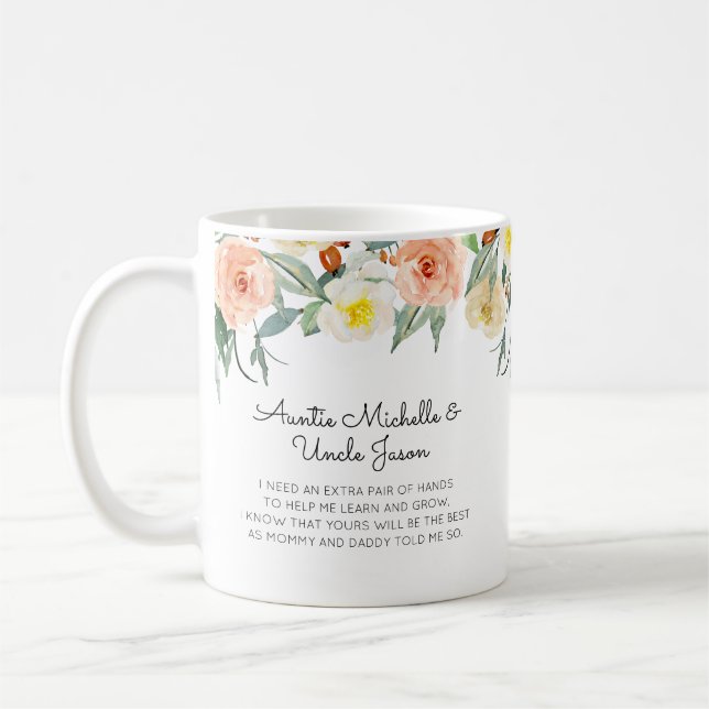 Peach Flowers ska du bli mina gudföräldrar Frieri Kaffemugg (Vänster)
