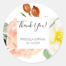 Peach Flowers Tack Bröllop Runt Klistermärke
