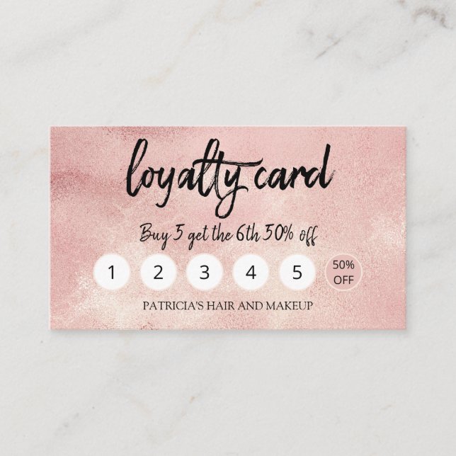 Peach Foil Makeup Artist Hair Salon Loyalty Card Visitkort (Framsida)