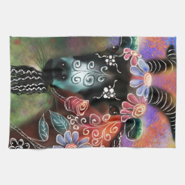 Peach för Blommigt av tamdjur av nötkreatur och an Kökshandduk