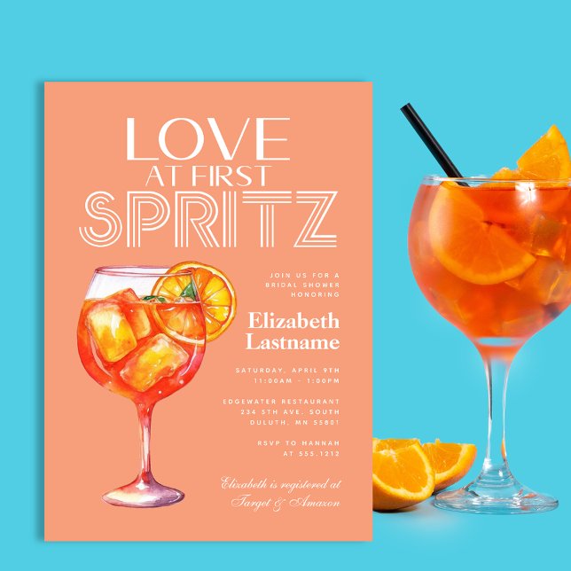 Peach Förälskelse Vid Första Spritz Bröllopsfest Inbjudningar (Skapare uppladdad)