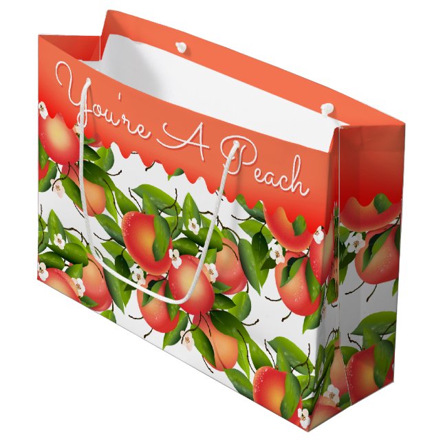 Peach Fruit Blommigt Botanical Large Gift Bag (Framsidan Vinklad)