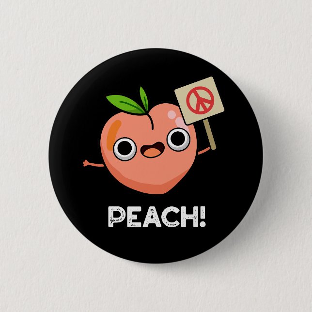 Peach Funny Peace Fruit Pun Mörk BG Knapp (Framsida)