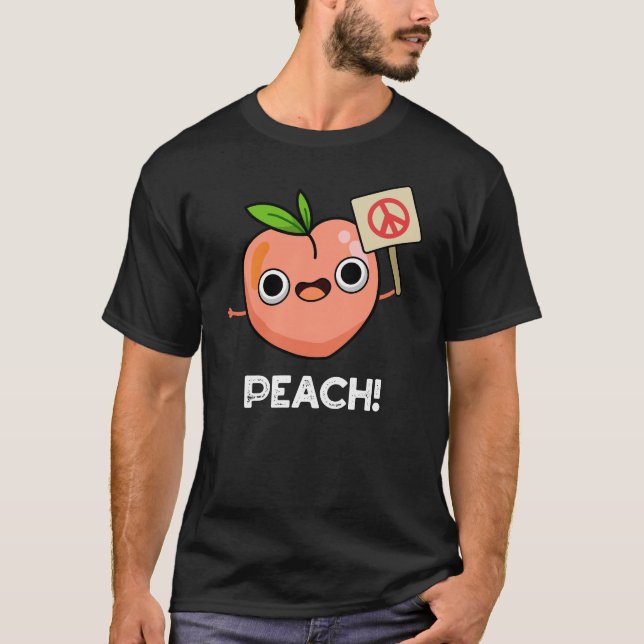 Peach Funny Peace Fruit Pun Mörk BG T Shirt (Framsida)