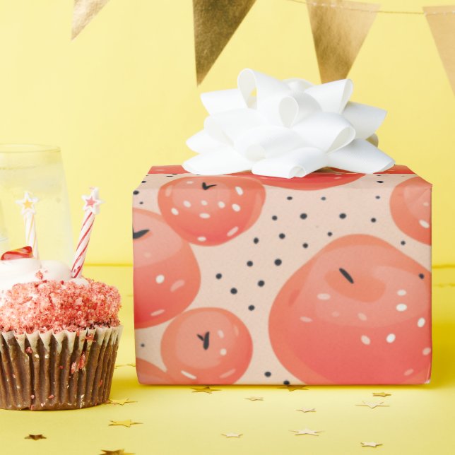 Peach Fuzz-Abstrakten Botaniska Fruktiga Mönster 1 Presentpapper (Födelsedagsfest)