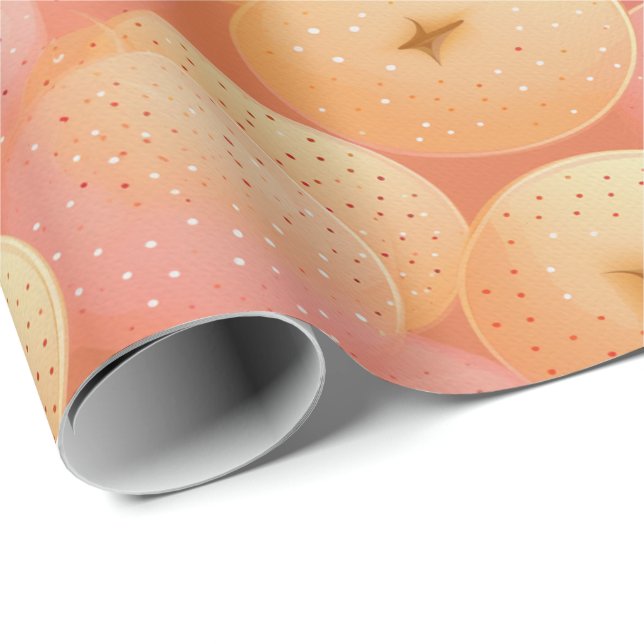 Peach Fuzz-Abstrakten Botaniska Fruktiga Mönster 1 Presentpapper (Rullad Hörn)