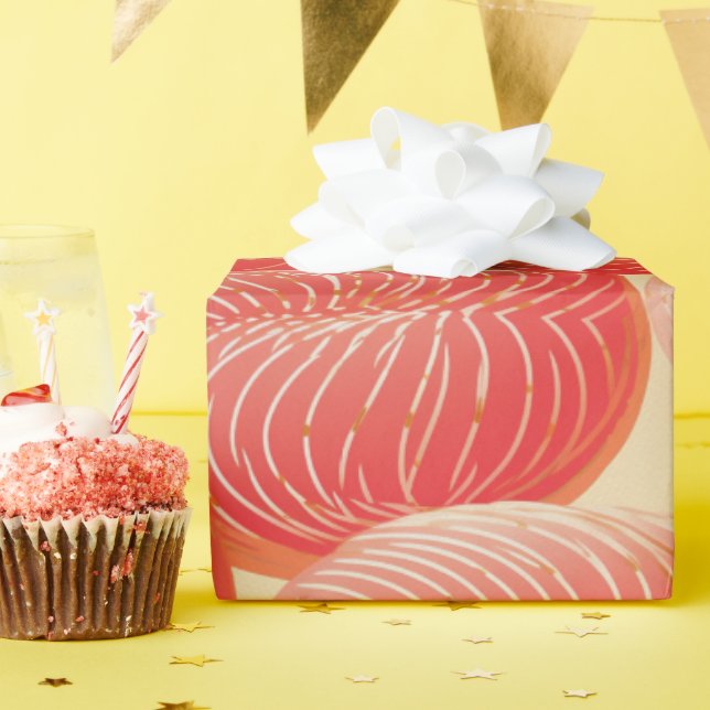 Peach Fuzz-Abstrakten Botaniska Fruktiga Mönster 4 Presentpapper (Födelsedagsfest)