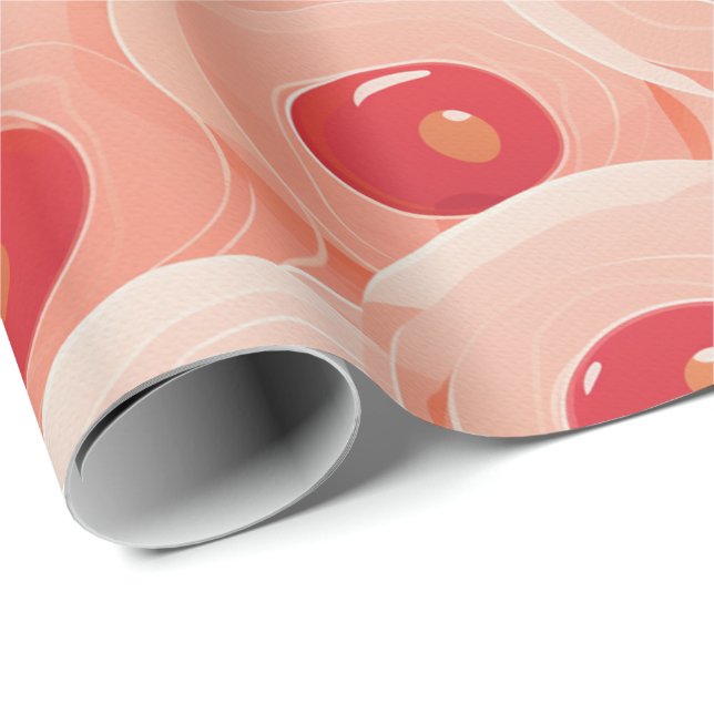 Peach Fuzz-Abstrakten Botaniska Fruktiga Mönster 7 Presentpapper (Rullad Hörn)