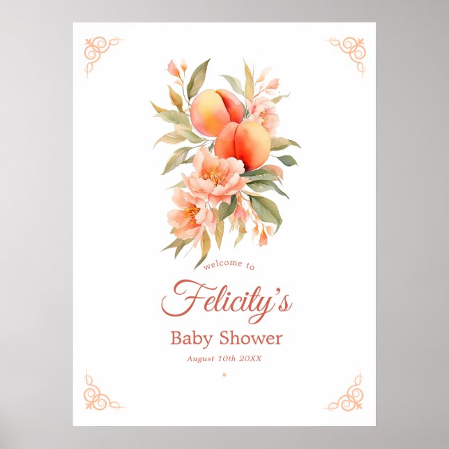 Peach Fuzz Baby Shower Välkomsthälsning Poster (Framsidan)