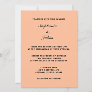 Peach Fuzz Black-Eleganten - enkel minimal Bröllop Inbjudningar