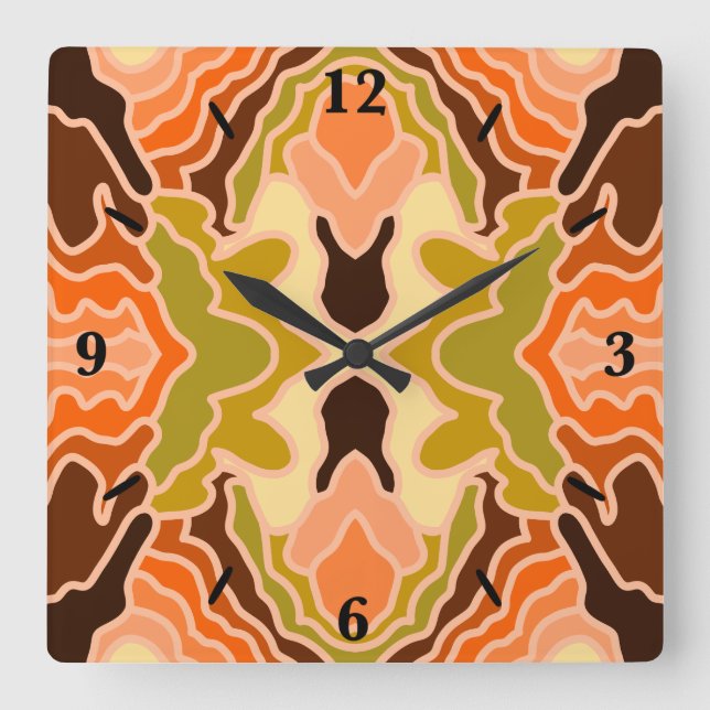 Peach Fuzz Boho Shabby chic Geometric Abstrakt Art Fyrkantig Klocka (Framsida)