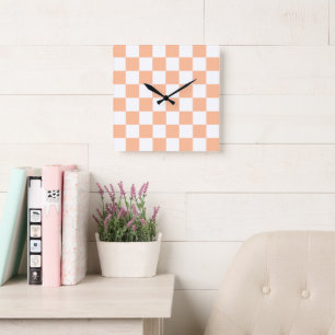Peach Fuzz Checkated Gingham Mönster Fyrkantig Klocka