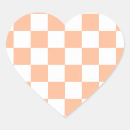 Peach Fuzz Checkated Gingham Mönster Hjärtformat Klistermärke