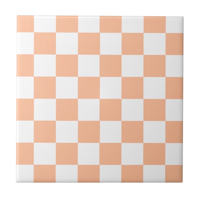 Peach Fuzz Checkated Gingham Mönster Kakelplatta (Framsidan)