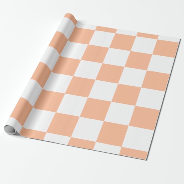 Peach Fuzz Checkated Gingham Mönster Presentpapper (Utrullad)