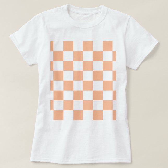 Peach Fuzz Checkated Gingham Mönster T Shirt (Design framsida)