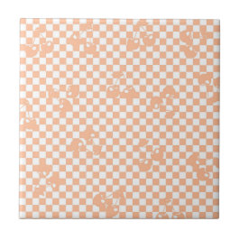 Peach Fuzz Cherry Gingham Mönster Kakelplatta