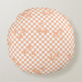 Peach Fuzz Cherry Gingham Mönster Rund Kudde