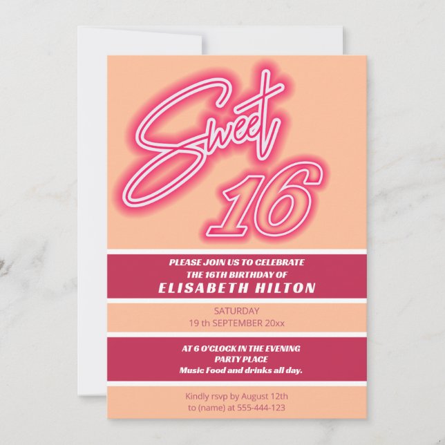 Peach fuzz Coola roligt neon rosa typography rand Inbjudningar (Framsida)