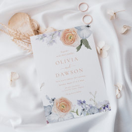 Peach Fuzz Dusty Blue Modern Elegance Bröllop Inbjudningar