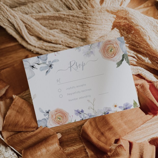 Peach Fuzz Dusty Blue Trendig Bröllop OSA Kort (Skapare uppladdad)