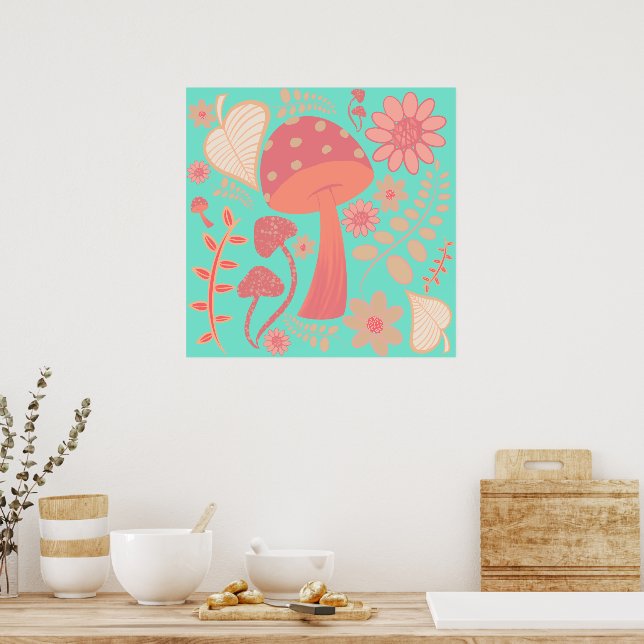 Peach Fuzz Färg, årsvampens blommigt Poster (Kök)