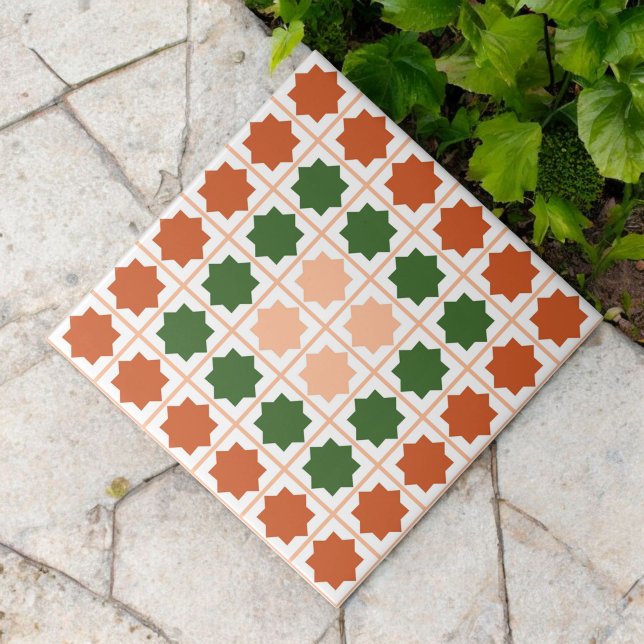 Peach Fuzz Grönt Terracota Islamic Geometric Kakelplatta (Skapare uppladdad)