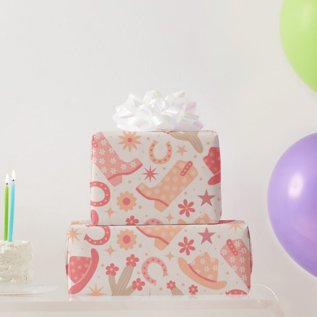 Peach Fuzz Groovy Cowgirl-skor och hattar Presentpapper (Festgåvor)