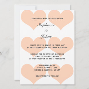 Peach Fuzz Heart Mönster Elegant Romantic Bröllop Inbjudningar