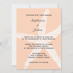Peach Fuzz Large Starfish Tropical Beach Wedding Inbjudningar