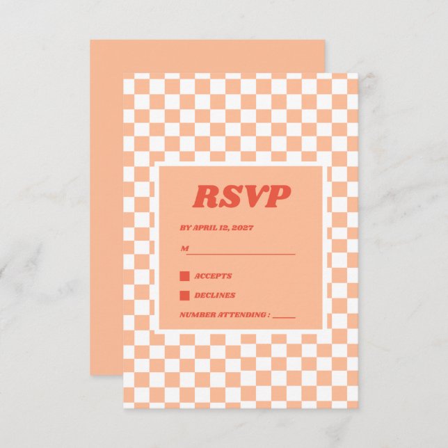 Peach Fuzz Red Checkered Gingham Mönster OSA Kort (Fram/baksida)