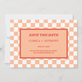 Peach Fuzz Red Checkered Gingham Mönster Spara Datumet
