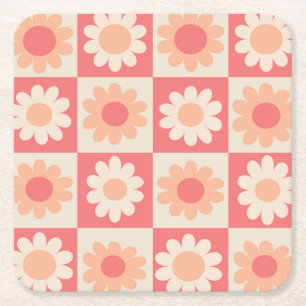 Peach Fuzz Retro Flowers Mönster Underlägg Papper Kvadrat