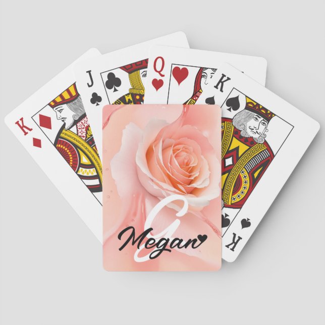 Peach Fuzz Ro - bakgrund, Monogram Namn Heart Casinokort (Baksidan)