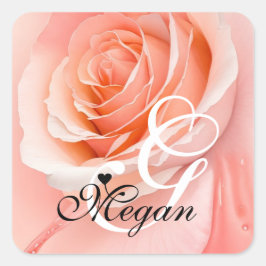 Peach Fuzz Ro - bakgrund, Monogram Namn Heart Fyrkantigt Klistermärke