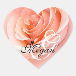 Peach Fuzz Ro - bakgrund, Monogram Namn Heart Hjärtformat Klistermärke