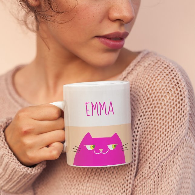 Peach Fuzz Rosa Kawaii Cat Kaffemugg (Skapare uppladdad)