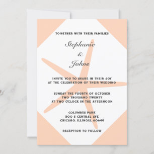 Peach Fuzz Starfish Elegant Tropical Beach Wedding Inbjudningar