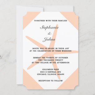 Peach Fuzz Starfish Tropical Coral Beach Wedding Inbjudningar