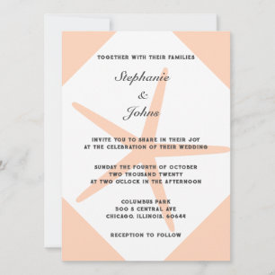Peach Fuzz Starfish Tropical Elegant Beach Wedding Inbjudningar