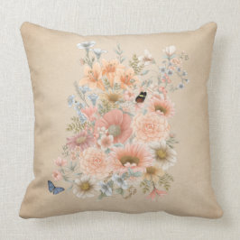 Peach Garden Bouquet på Tan Shaded Dekorativ kudde