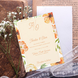Peach Garden Meadow Floral Monogram Wedding Invite Vykort