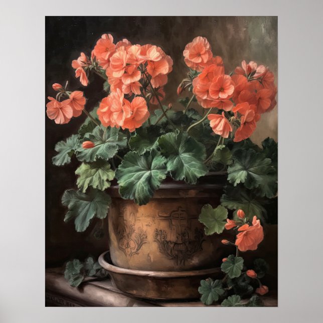 Peach Geranium Flowers Art Print Poster (Framsidan)