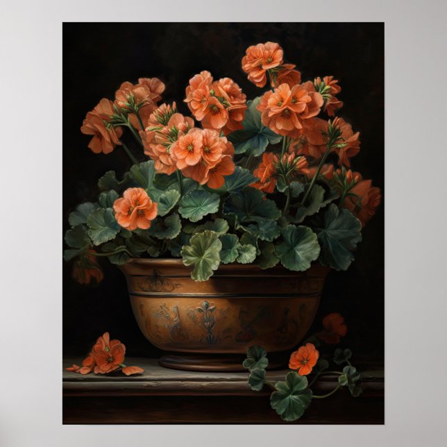 Peach Geranium Flowers Art Print Poster (Framsidan)
