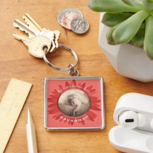 Peach Gerber Daisy Baby Photo Fyrkantig Silverfärgad Nyckelring
